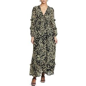 Lost + Wander Marianna Yellow Floral Ruffle Long Sleeve Prairie Maxi Dress Sz XS